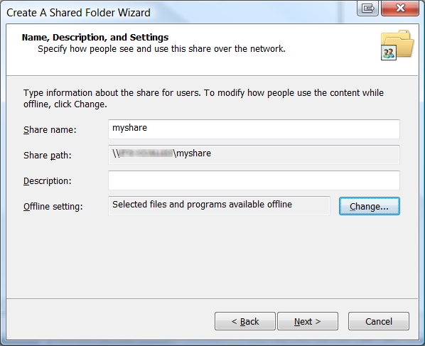 Create A Shared Folder Wizard