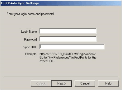 Foot prints Sync Settings tab.