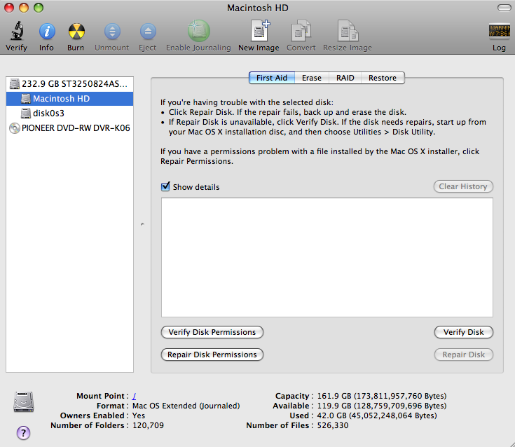 screenshot of the disk utility
