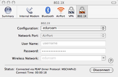 status field in the 802.1X window showing the user is connected