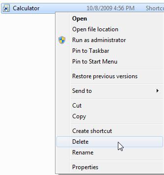 The right click menu with delete option highlighted