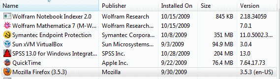 installed programs list