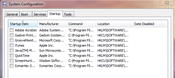 load startup items