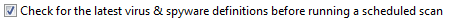the check for latest virus and spyware checkbox.
