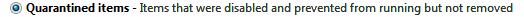 Quarantined items checkbox