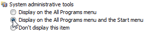 System administrative tools options.