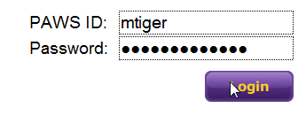 PAWS ID login windows and the login button.