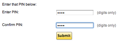 Pin submission and confirmation window