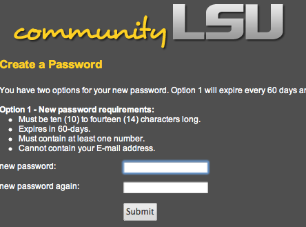 myLSU Create an Account screen