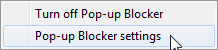 Internet Explorer Pop-up Blocker settings tab