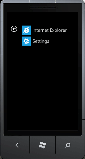 Windows Phone programs menu