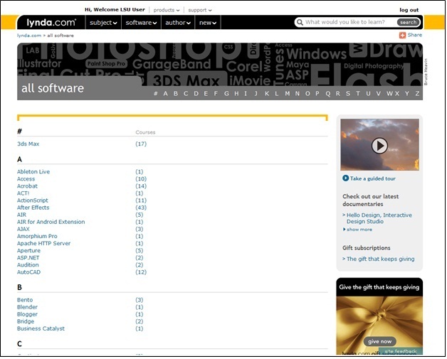 Navigating the Lynda website by software
