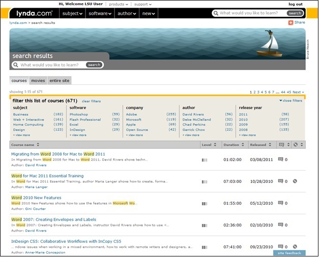 Navigating the Lynda website by Keyword