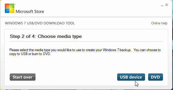 choosing to create a USB for Windows 7