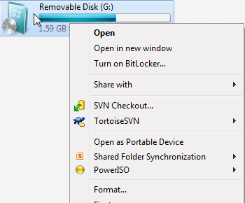 Right click on usb drive