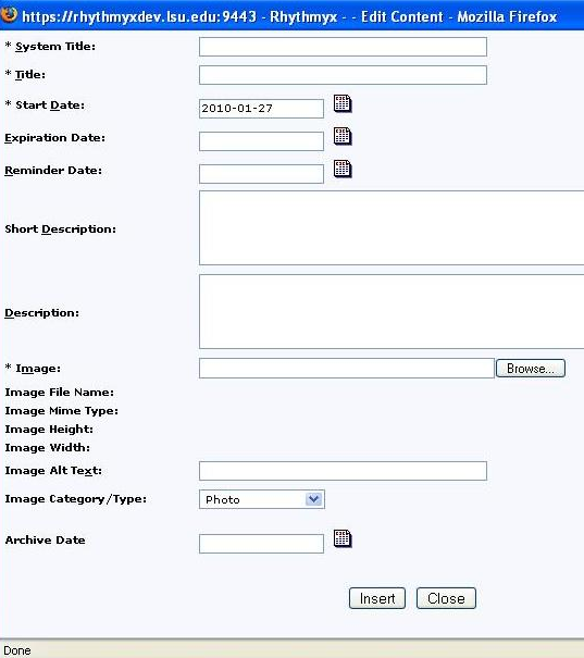 Rhythmyx edit image content type screen.