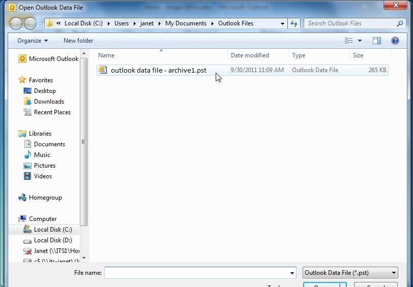 windows file explorer with your archived data file