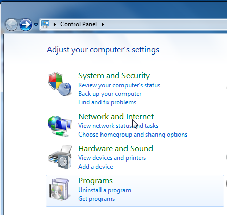 Programs option.