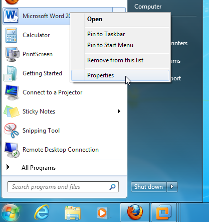 the properties command.