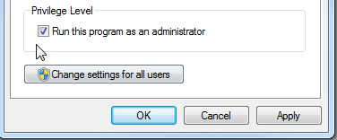 the "Run this program as an administrator" checkbox.