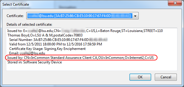 Select Certificate; Issued by: highlighted
