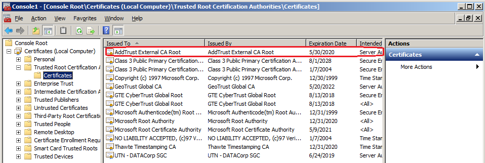 addtrust external ca root windows 7 download