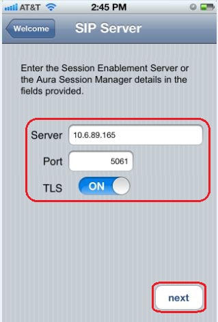 Avaya one-X, enter credentials