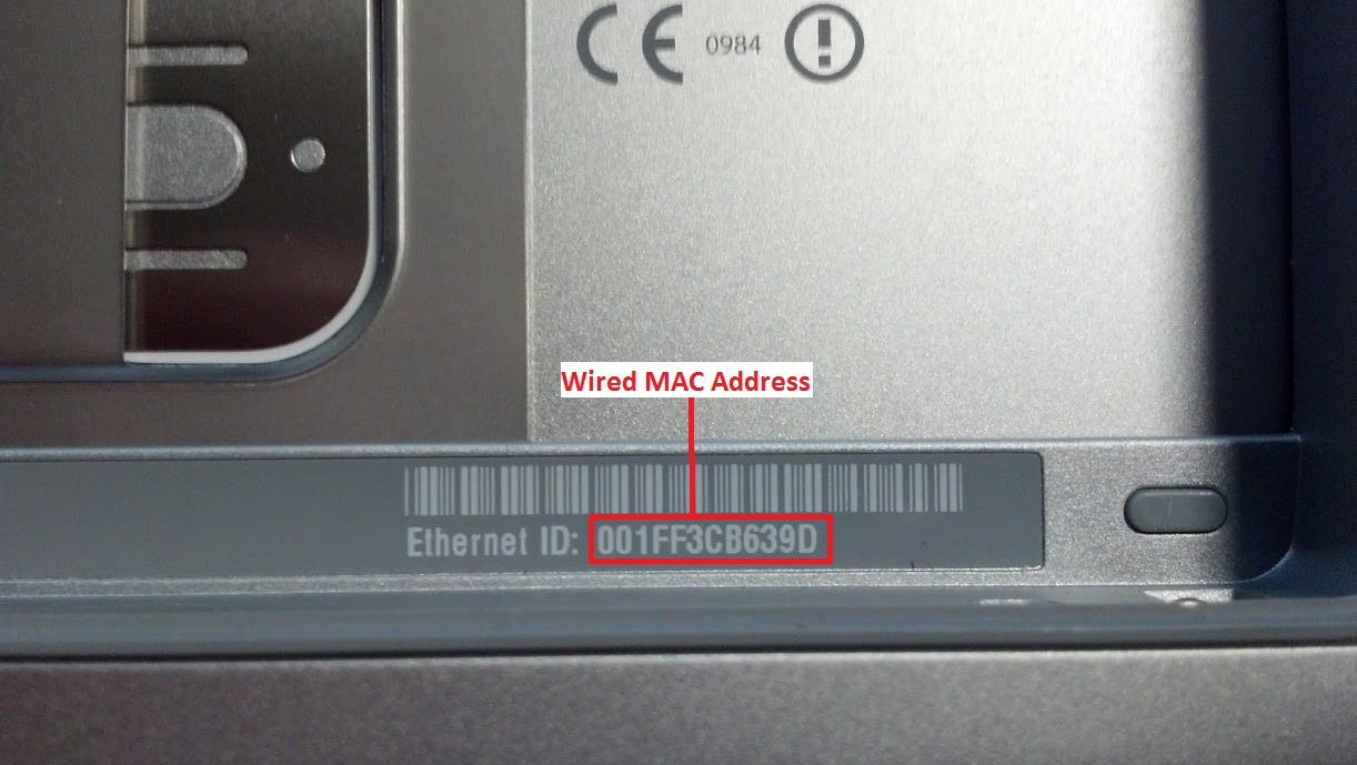 Wireless MAC Address and Wired MAC Address on bottom of laptop