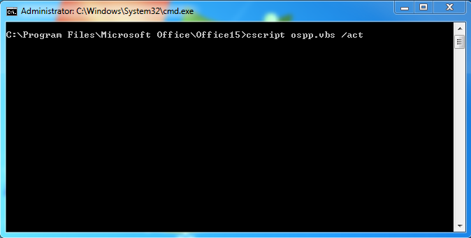 "cscript ospp.vbs /act" entered