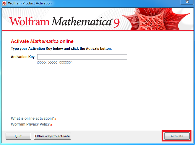key activation request with "Activate" highlighted in the bottom right-hand corner.