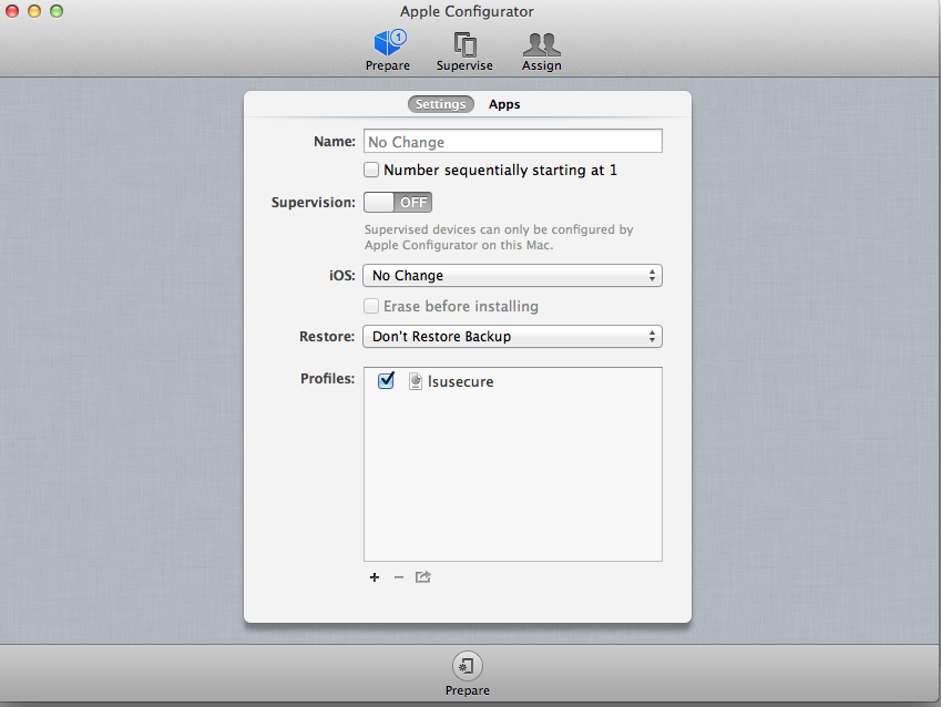Apple Configurator showing the completed tab