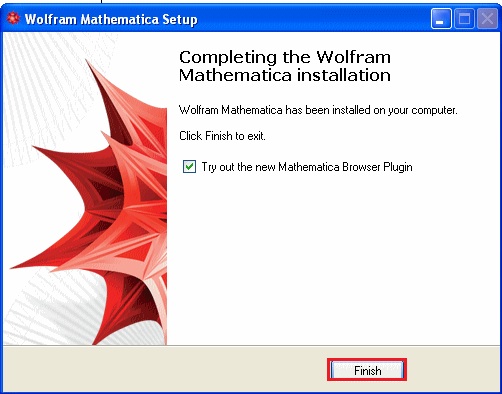 screenshot of mathematica 8 installation complete with finish highlighted