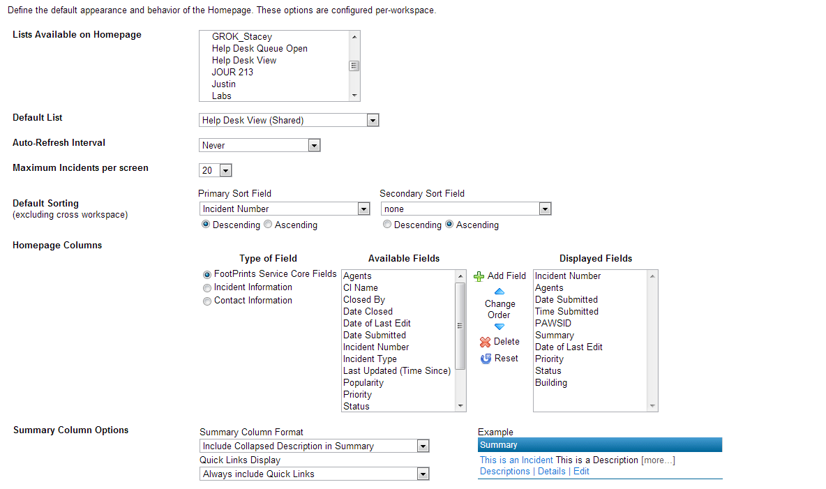 homepage preferences.