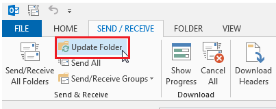 update folder button on top left of screen