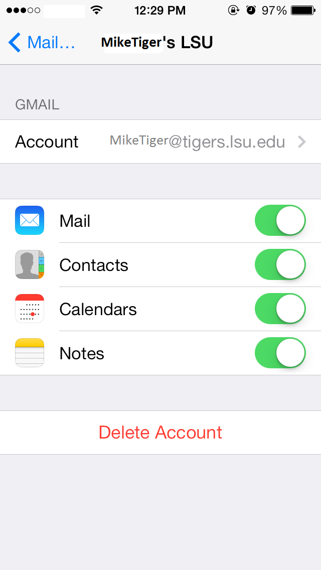 The IOS7 Mail Account Selection Menu