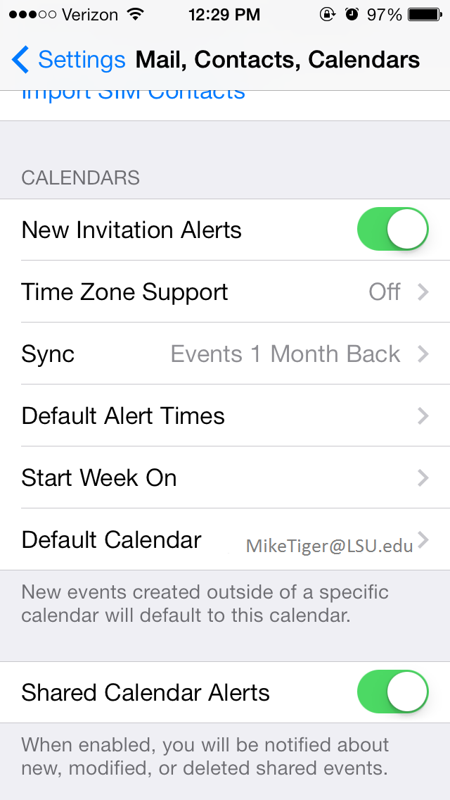 The IOS 7 Calendar Selection Options Menu