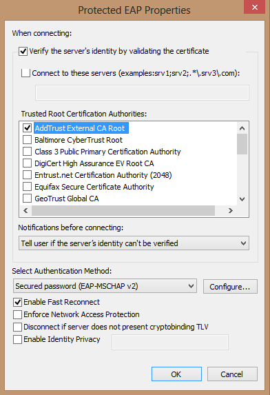Trusted Certificate Authorities options