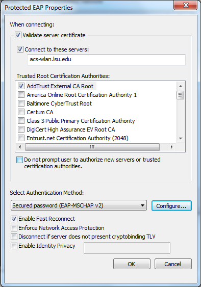 Entering the EAP properties