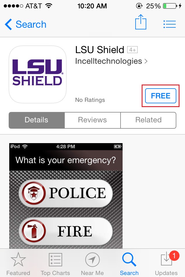 LSU Shield App "Free" price button