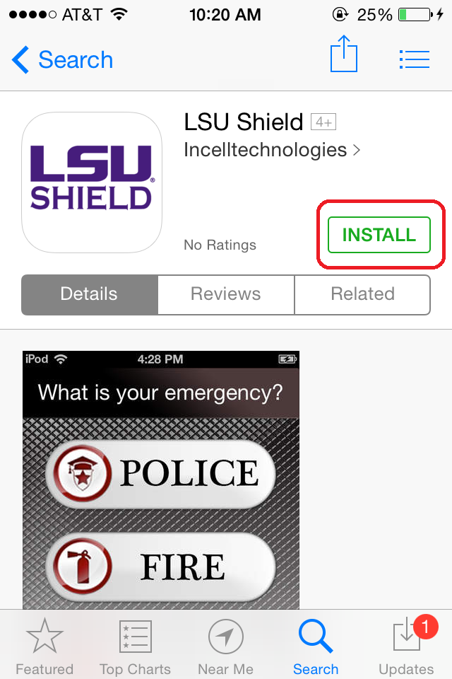 LSU Shield Install App button