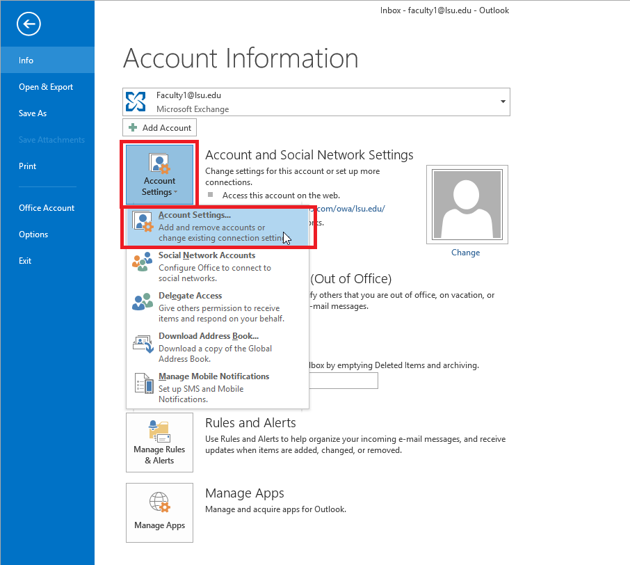 Account settings tab