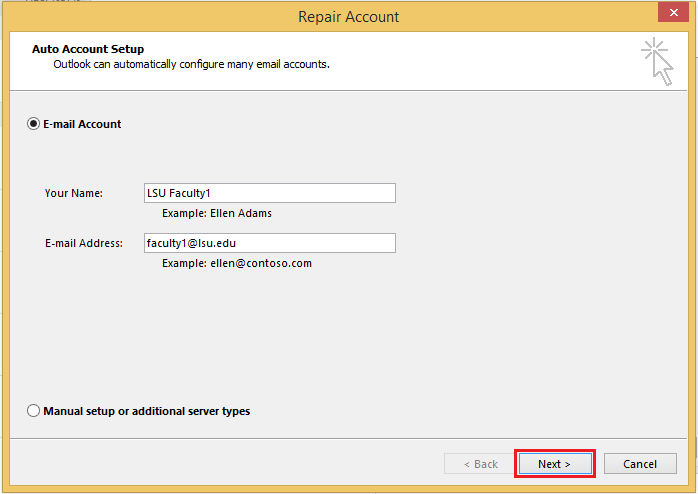 Next button on account settings page
