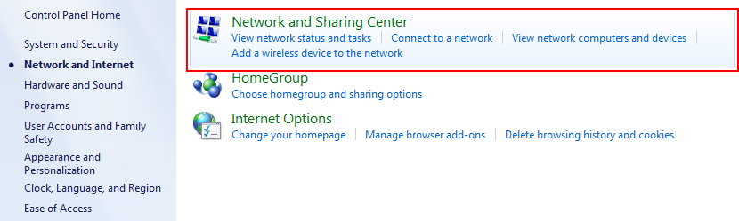 Network and Sharing Center