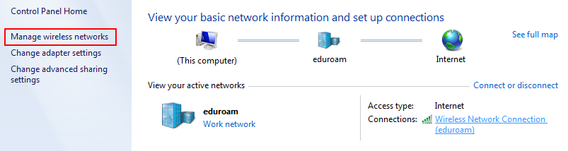 Manage Wireless Network option