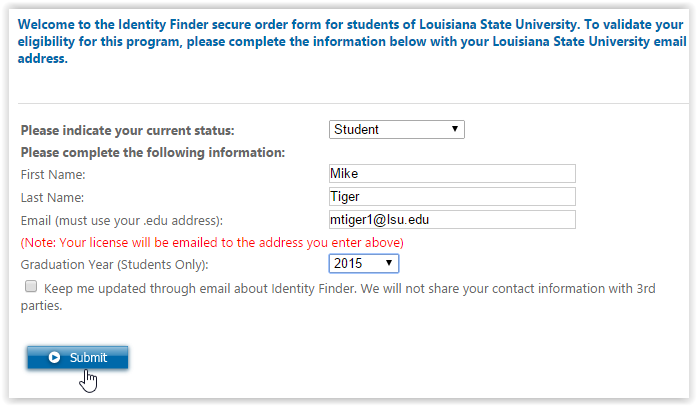 Identity Finder student order form