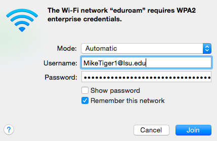 Wi-Fi credentials login box