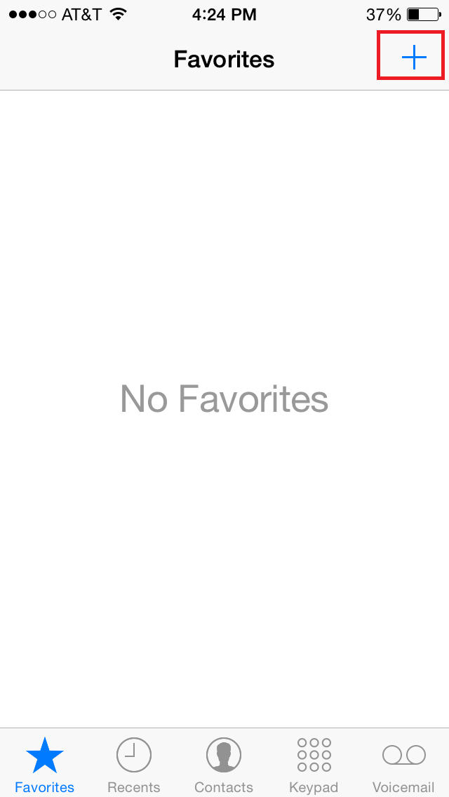 Add button in the top righthand corner of the favorites tab of the phone application.