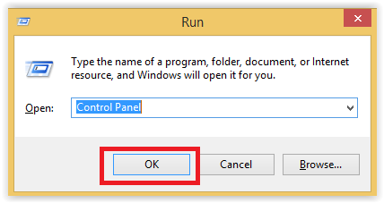 OK highlighted of Run window