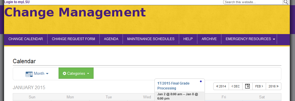 Change Management page