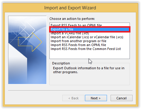 'Choose an Action to perform' screen